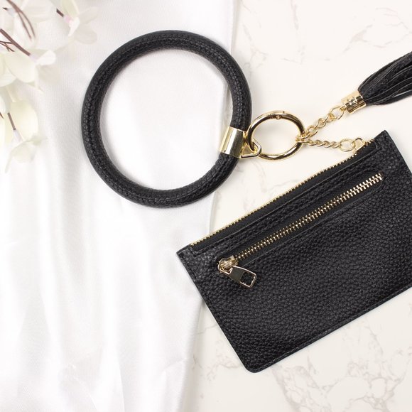 Pebbled Leather Bangle Keychain with Mini Purse and Tassel - Picture 9 of 10